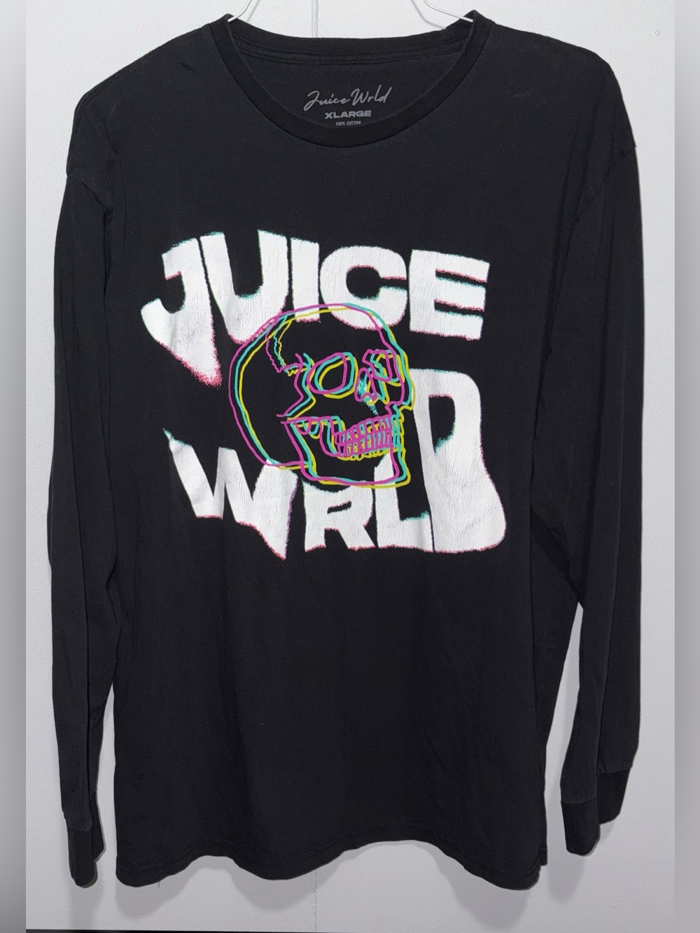 Juice WRLD Neon Skull Black Long Sleeve Graphic T Shirt Men’s XL Rap Hip Hop